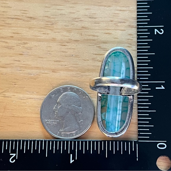 New Green Enhanced Botswana Dragon Vein Agate Stone Silver Overlay Ring Size 8.5 - Picture 8 of 10